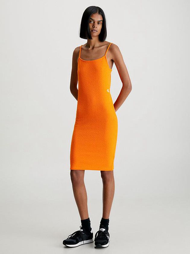 Calvin Klein USA Seersucker Stretch Mini Womens Dress Orange 1830594-LU